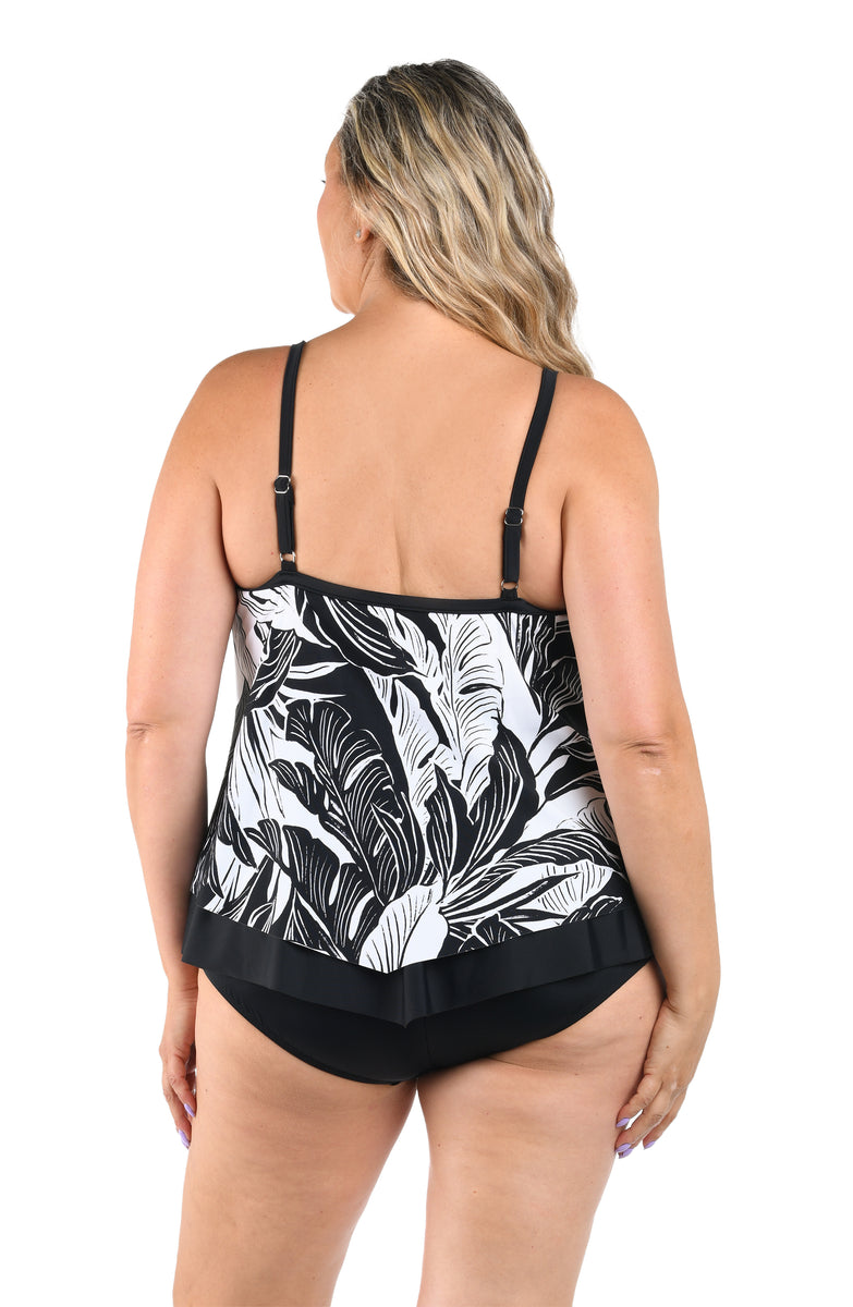 Night Tropics Flutter Hem Tankini Top (Plus Size)