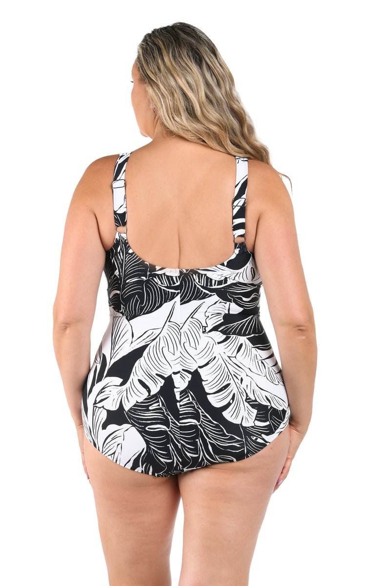 Night Tropics Side Shirred One Piece (Plus Size) main image 1