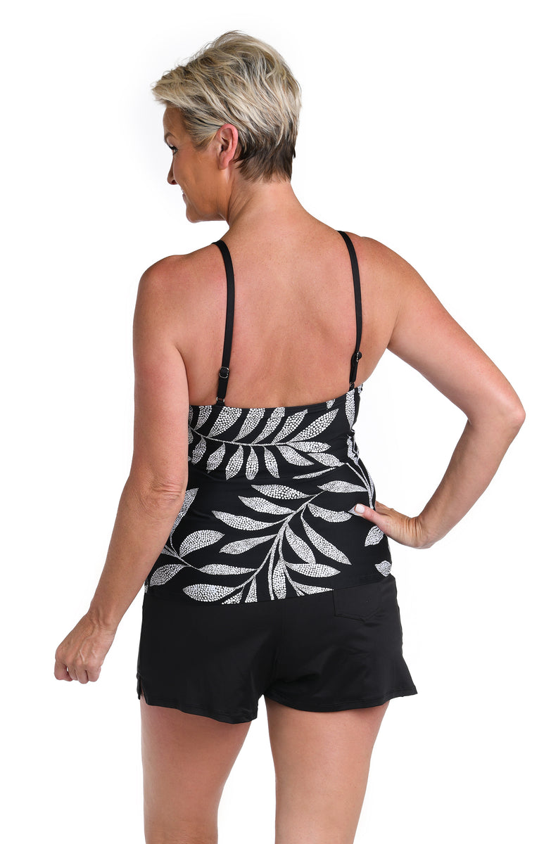 24th And Ocean Mosaic Leaf Underwire Cutout High Neck Tankini Top