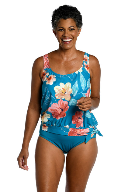 Swimsuits For All Women's Plus Size Bandeau Blouson Tankini Set 8 Wild  Multi, Black