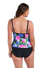 Back image of model wearing a Summer Splash Floral Scoop Neck Faux Tankini One Piece.
