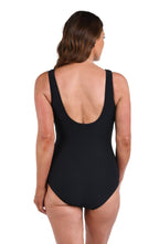 Maxine Of Hollywood Solid Textured Spa High Neck One Piece - Black