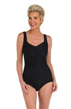 Maxine Of Hollywood Solid Textured Spa Girl Leg One Piece - Black