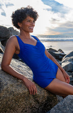 Maxine Of Hollywood Solid Textured Spa Girl Leg One Piece - Cobalt