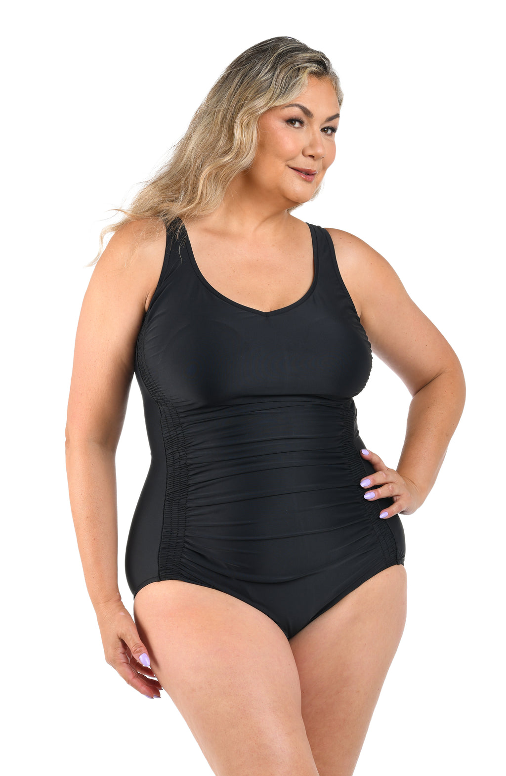 Solid Side Shirred One Piece (Plus Size)