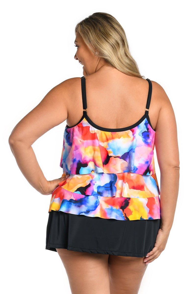 Watercolor Bliss Triple Tiered Tankini Top Plus Size Maxine Of