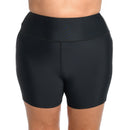 Model is wearing a multicolored 6" Inseam Biker Swim Short Bottoms