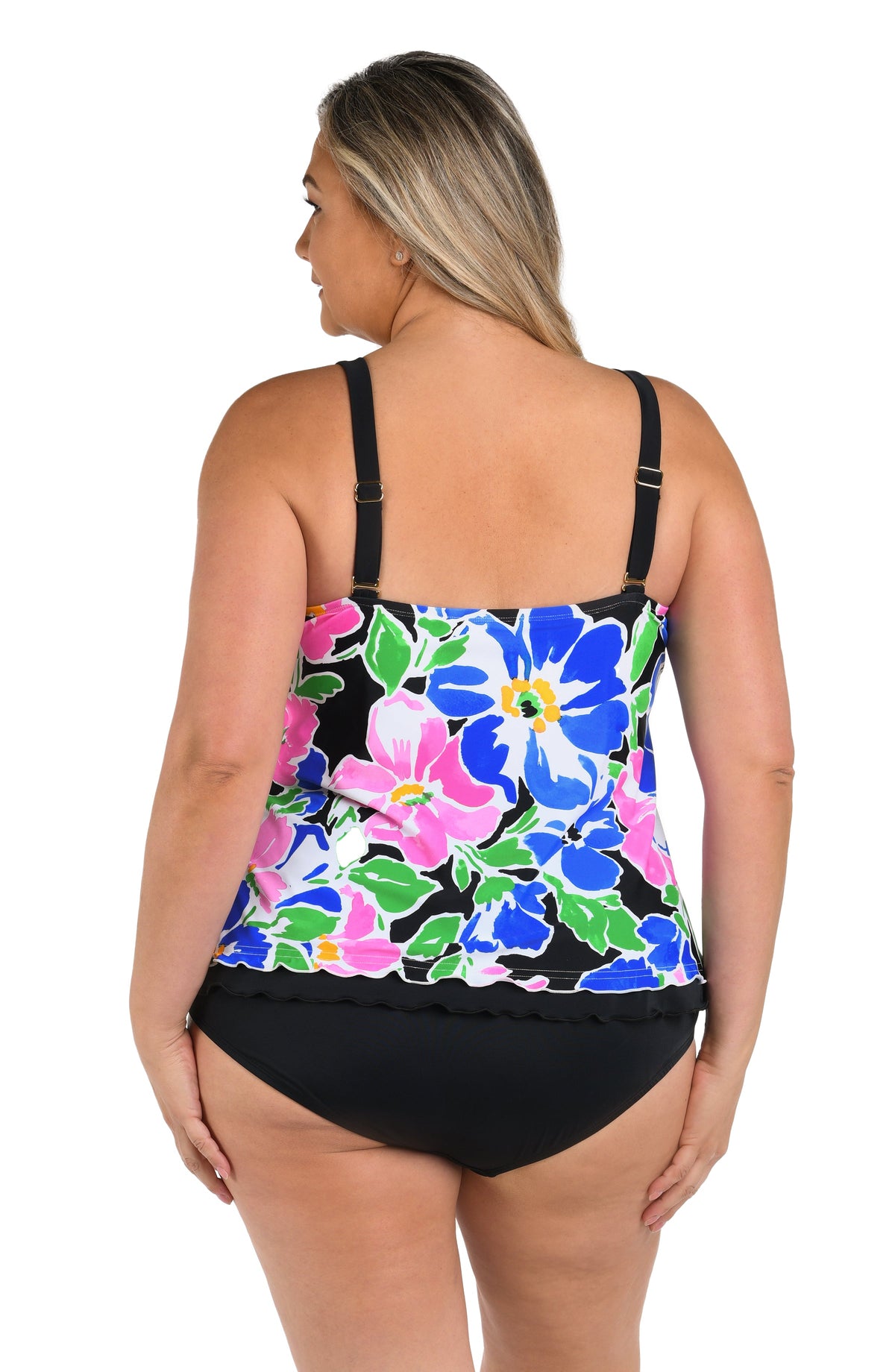 Summer Splash Floral Ruffle Bandeau Tankini Top (Plus Size) - Final Sale