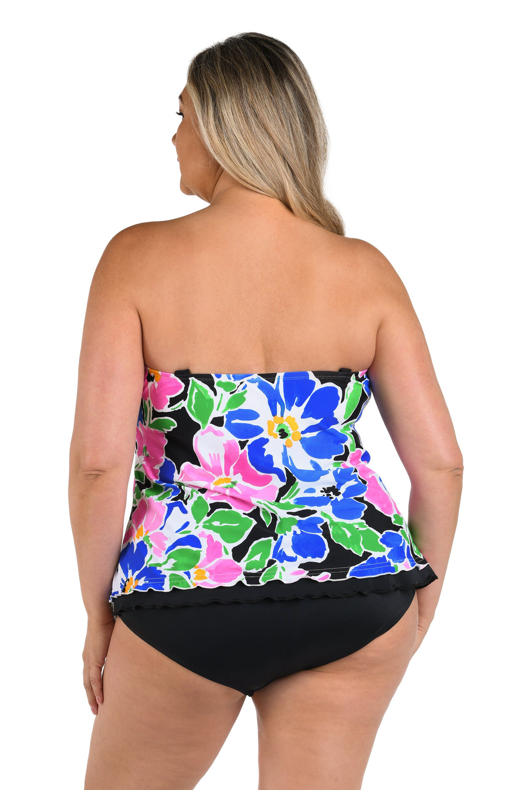 Summer Splash Floral Ruffle Bandeau Tankini Top (Plus Size) - Final Sale
