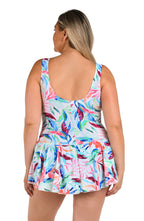 Back image of model wearing a Dominica Breeze Princess Seam Swim Dress One Piece (Plus Size).