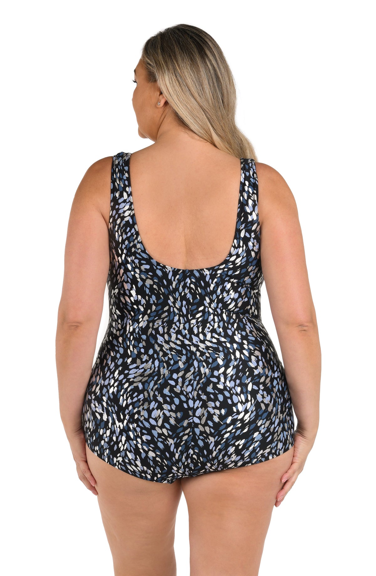 Brushstroke Shimmer Shirred Front Girl Leg One Piece (Plus Size) - Final Sale