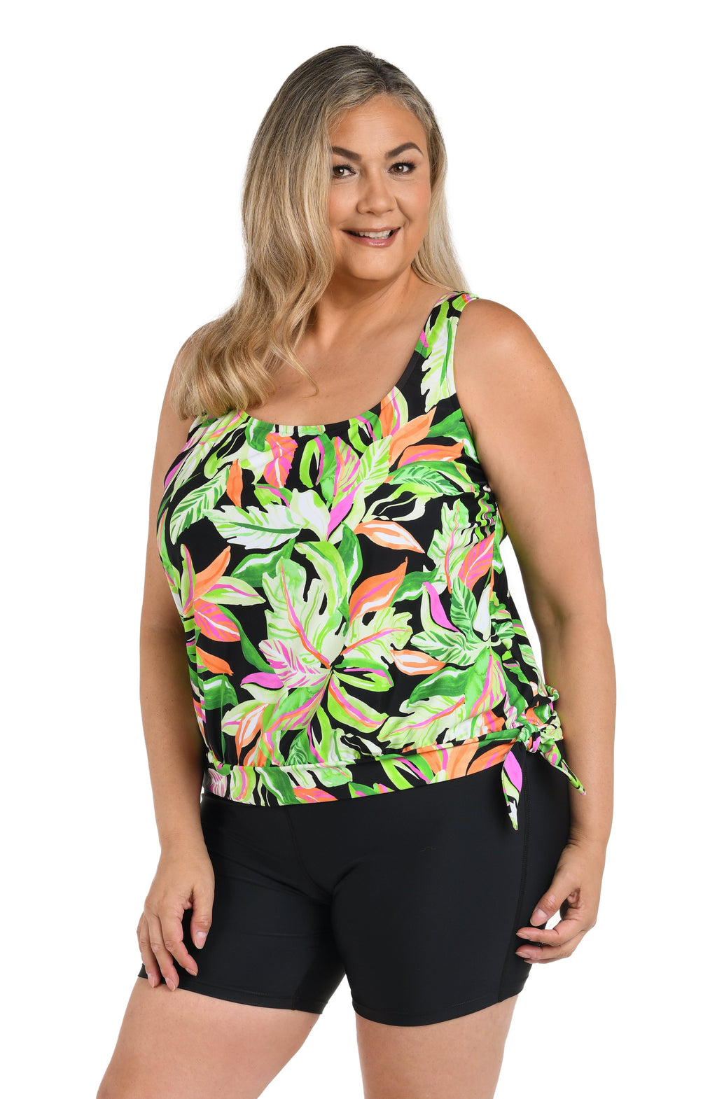 Rainforest Rainbow Banded Scoop Blouson Tankini Top (Plus Size) - Final Sale