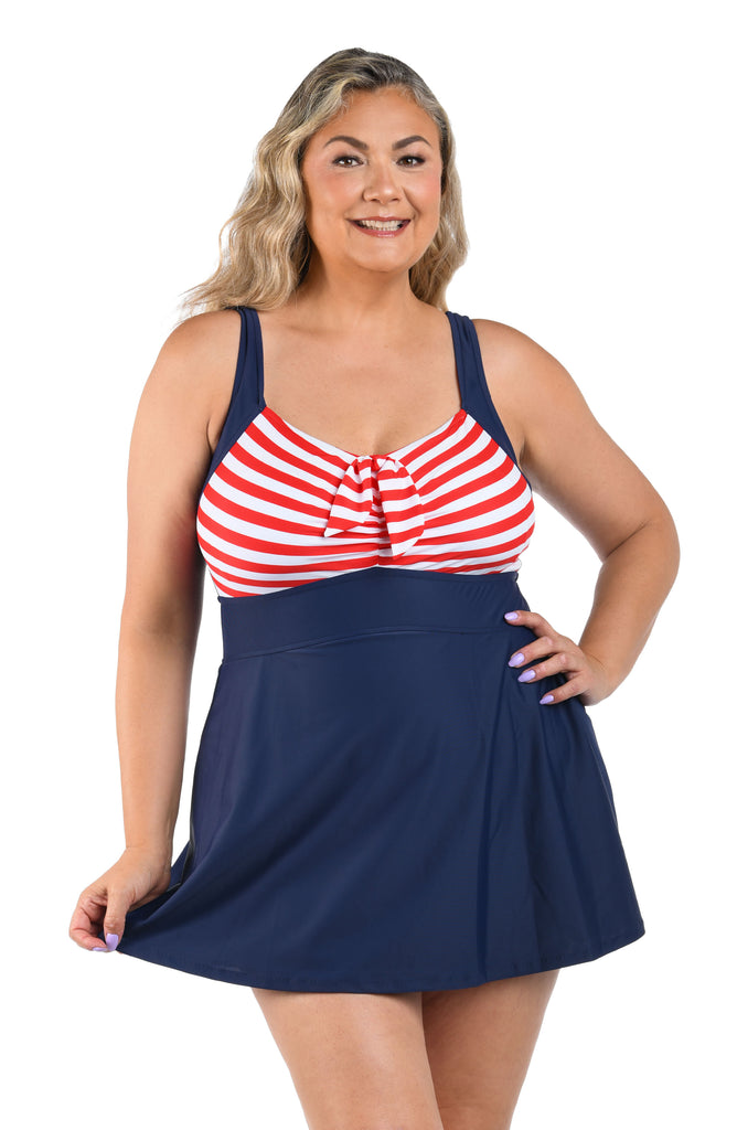 Miss Americana Empire Swim Dress One Piece (Plus Size)