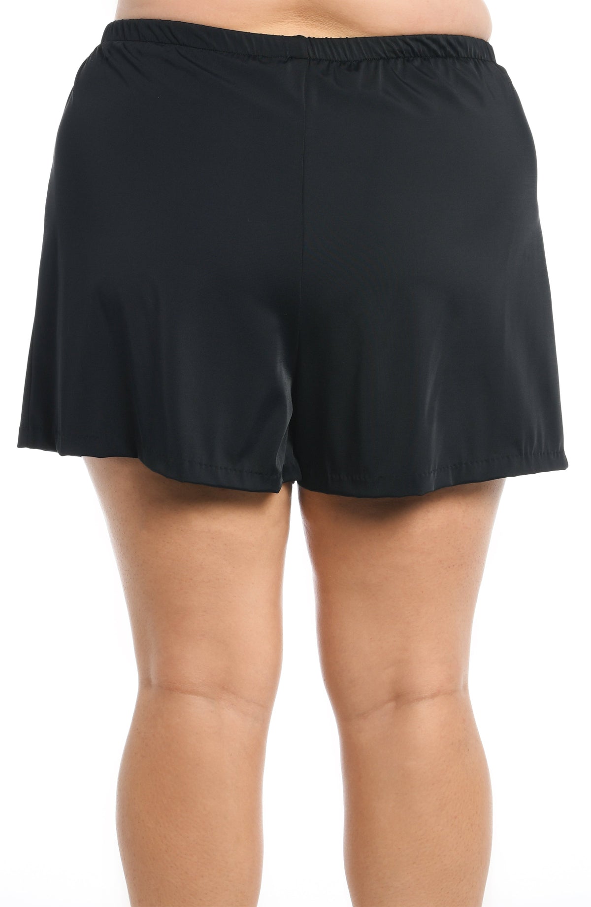 Model is wearing a solid black colored jogger short bottom.
