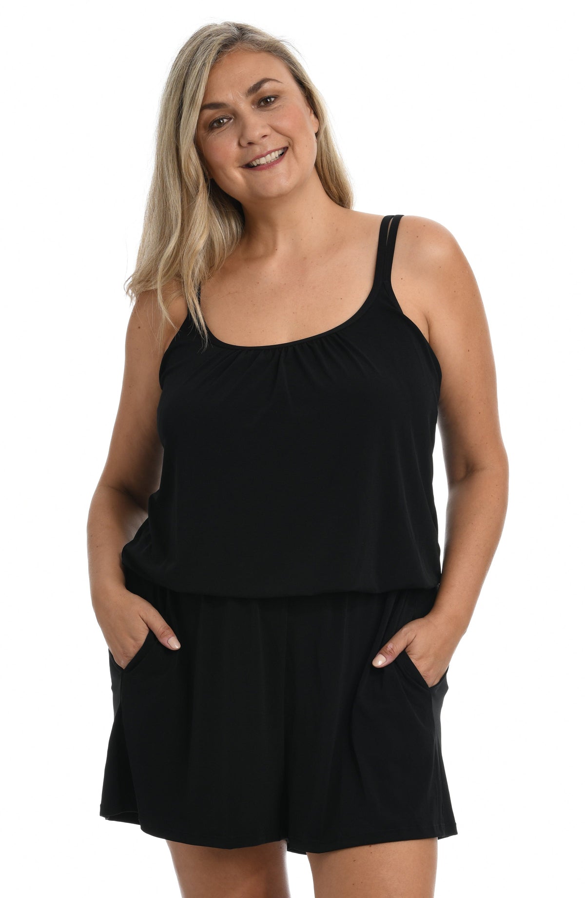Maxine Of Hollywood Solids Swim Romper - Black