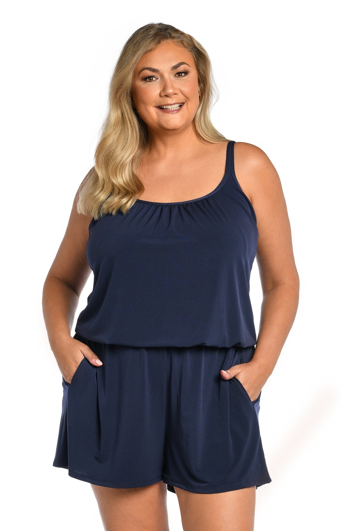 Maxine Of Hollywood Solids Swim Romper - Indigo