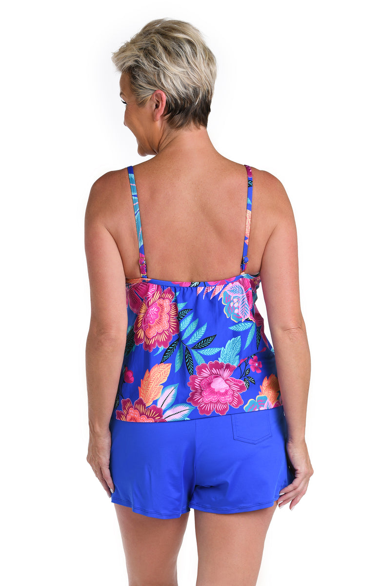 24th And Ocean Luminous Blossom Underwire V Neck Blouson Tankini Top Maxine Of Hollywood