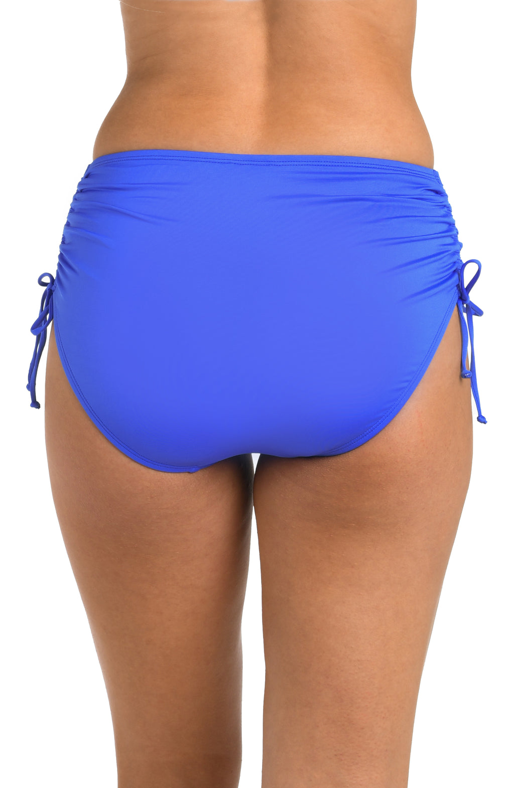 Blue bikini bottom with drawstring on a white background