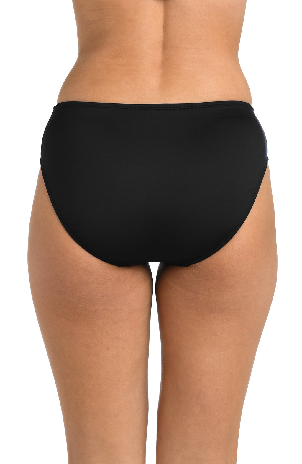 Back image of model wearing the 24th & Ocean Solid Mid Waist Bikini Bottom.