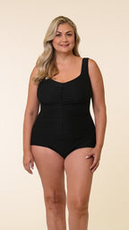 Maxine Of Hollywood Solid Textured Spa Girl Leg One Piece - Black