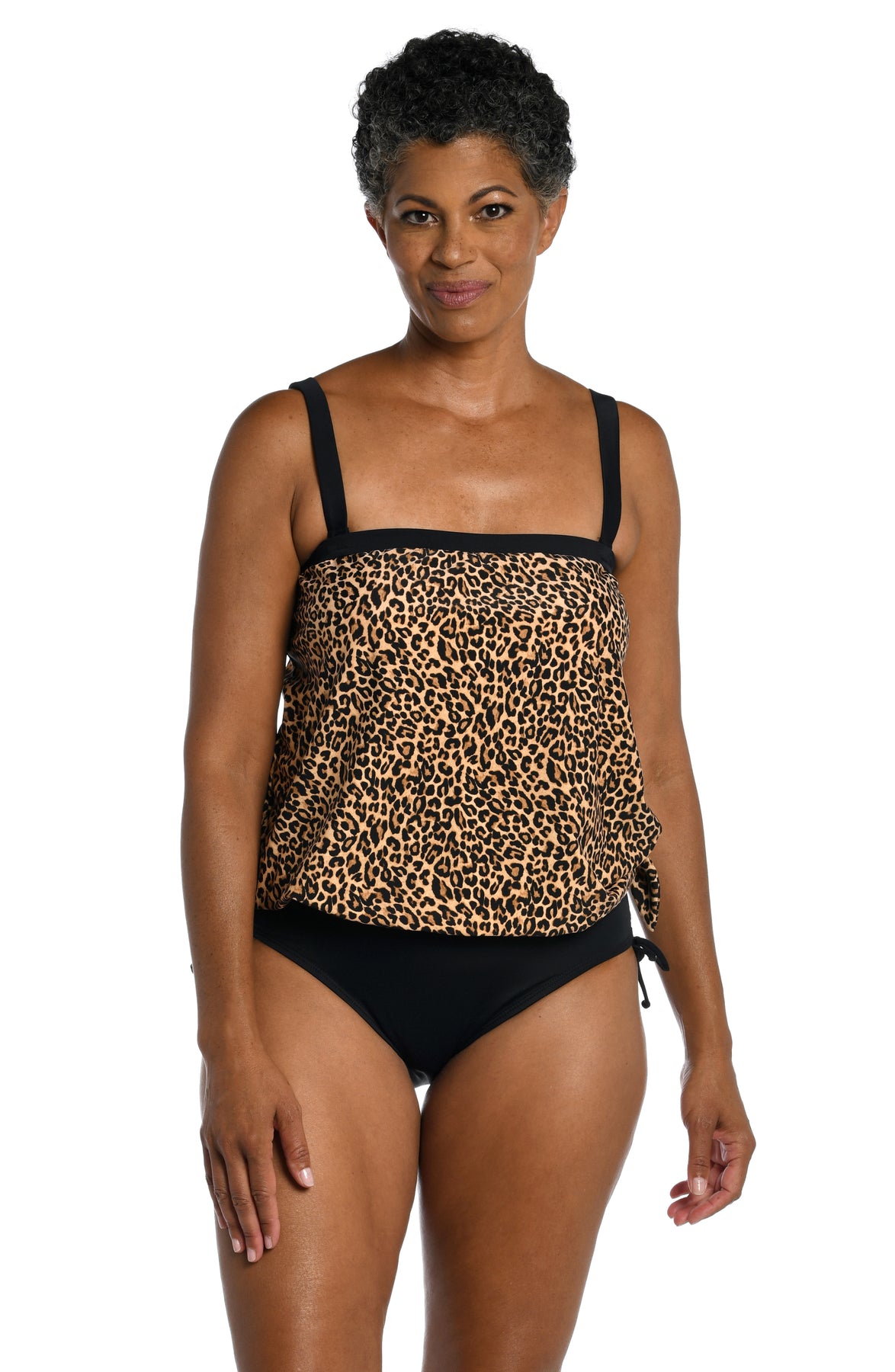 Womens Blouson Tankini Tops With Shorts Bikini Bathing Suit