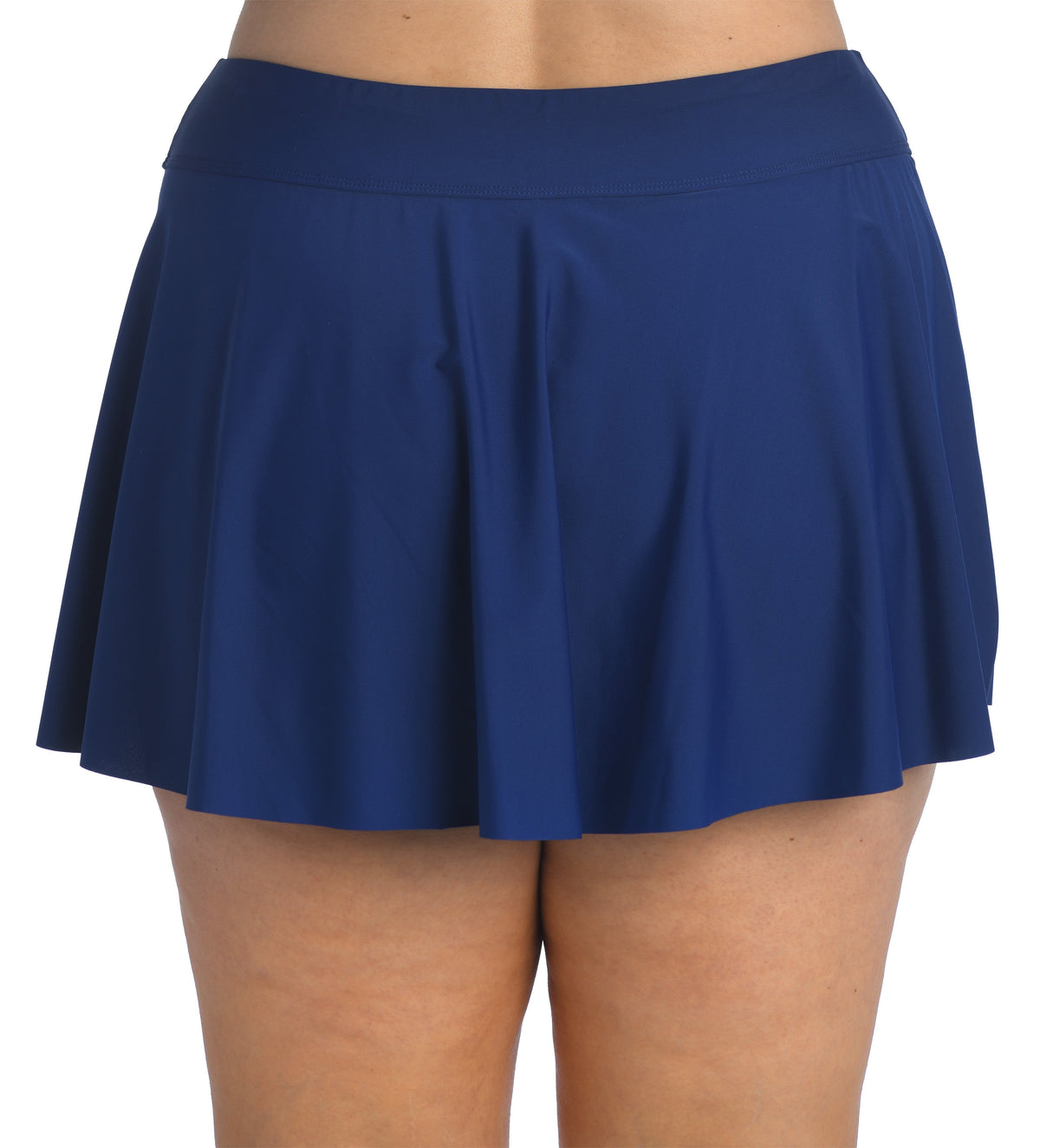 Model is wearing a solid black colored petal skort swim bottom from our 24th & Ocean brand.