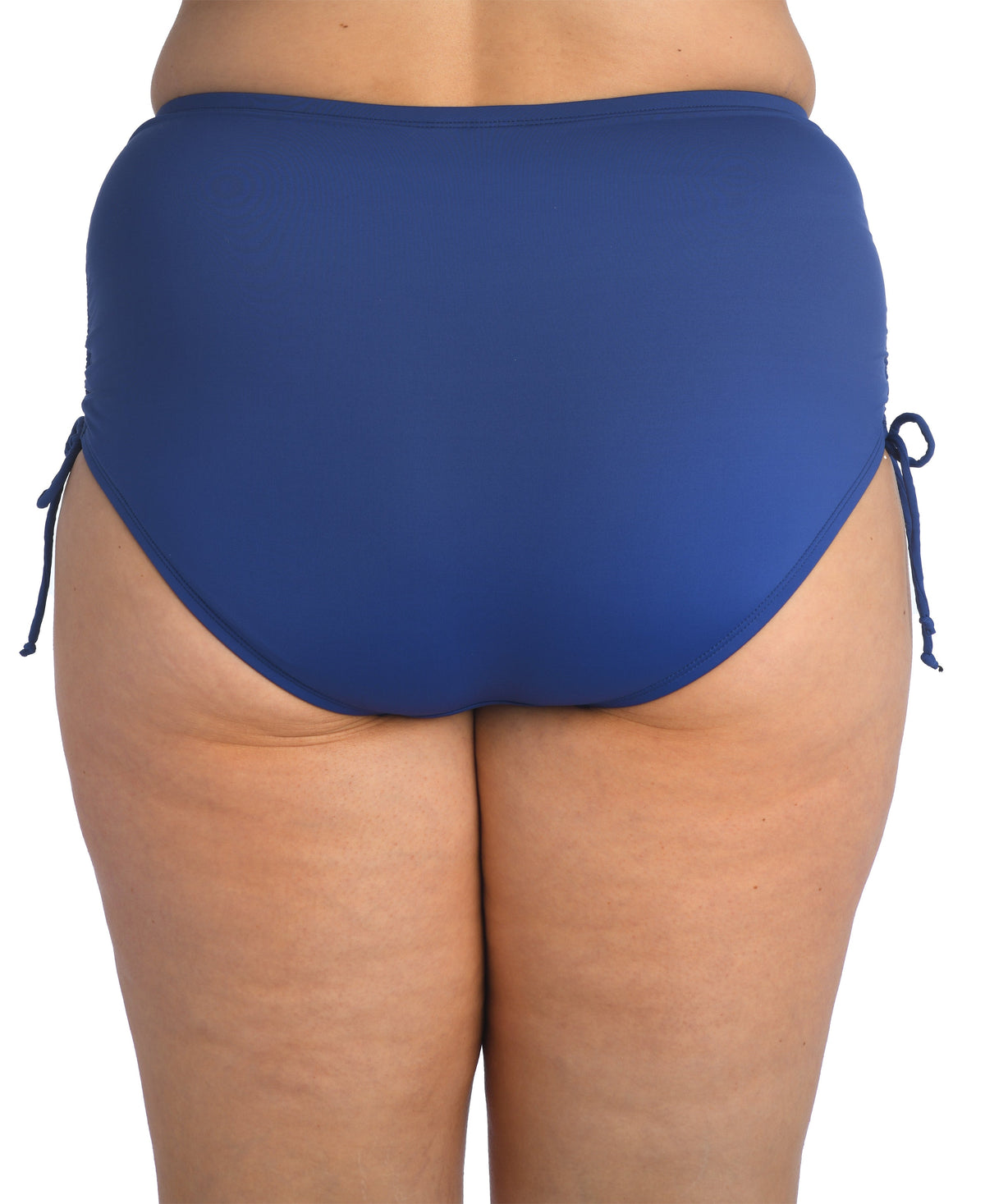 Model is wearing a solid black colored side tie high waist bikini bottom from our 24th & Ocean brand.